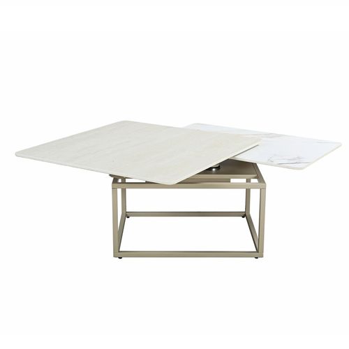 Table Basse Rotative 2 Plateaux En Céramique Et Pied Beige – Thyla