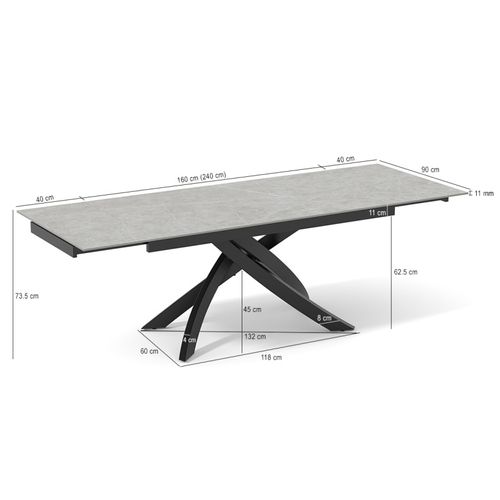 Table Extensible 160 à 240 Cm Céramique Gris Marbré Pied Entrecroisé - Arizona 11