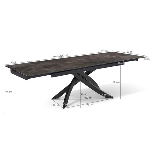 Table Extensible 160 à 240 Cm Céramique Gris Vieilli Pied Entrecroisé - Maine 11