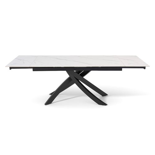 Table Extensible 160 à 240 Cm Céramique Blanc Marbré Pied Entrecroisé - Nevada 11