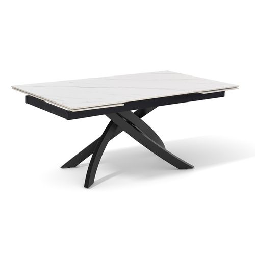 Table Extensible 160 à 240 Cm Céramique Blanc Marbré Pied Entrecroisé - Nevada 11