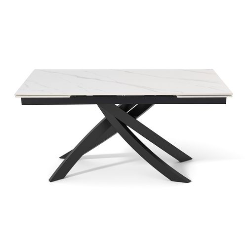 Table Extensible 160 à 240 Cm Céramique Blanc Marbré Pied Entrecroisé - Nevada 11