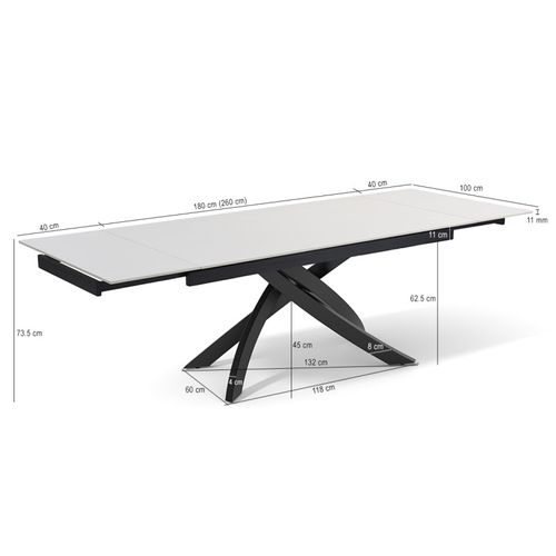 Table Extensible 180 à 260 Cm Céramique Blanc Pied Entrecroisé - Oregon 11