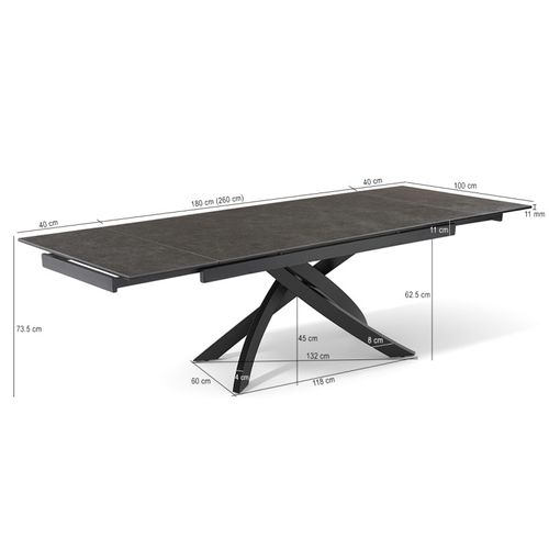 Table Extensible 180 à 260 Cm Céramique Gris Anthracite Pied Entrecroisé - Utah 11
