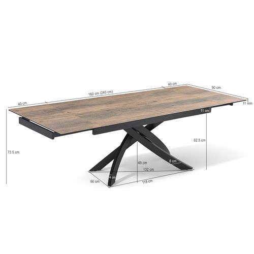 Table Extensible 160 à 240 Cm Céramique Effet Bois Pied Entrecroisé - Texas 11