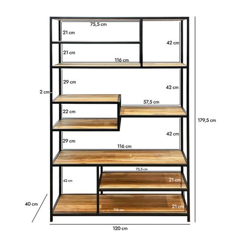 Bibliothèque H. 180 Cm 9 Étages En Bois De Teck Et Métal – Colson