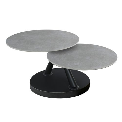 Table Basse Rotative 2 Plateaux Ronds Céramique Gris Pied Noir – Allegra