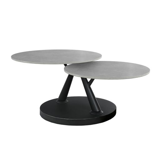 Table Basse Rotative 2 Plateaux Ronds Céramique Gris Pied Noir – Allegra