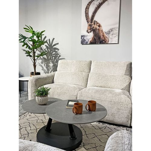 Table Basse Rotative 2 Plateaux Ronds Céramique Gris Pied Noir – Allegra