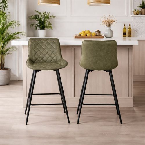 Lot 2 Chaises De Bar En Tissu Vert Avec Pieds En Métal - Manhattan 2