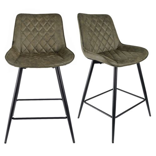 Lot 2 Chaises De Bar En Tissu Vert Avec Pieds En Métal - Manhattan 2