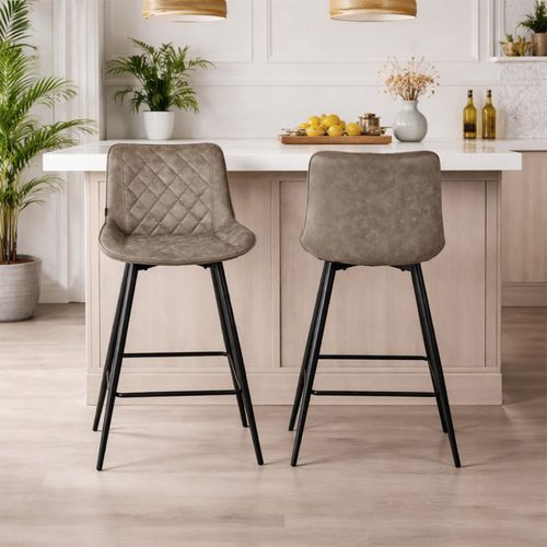 Lot 2 Chaises De Bar En Tissu Taupe Avec Pieds En Métal - Manhattan 2