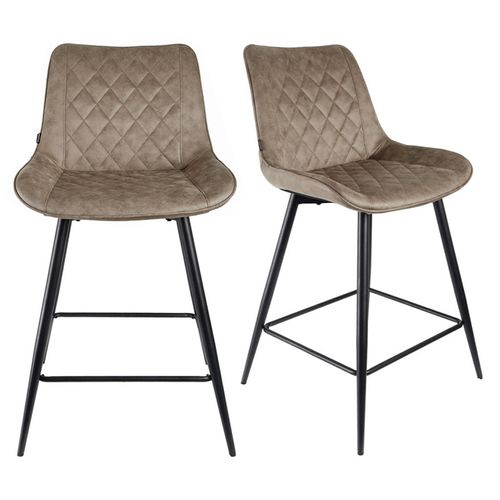 Lot 2 Chaises De Bar En Tissu Taupe Avec Pieds En Métal - Manhattan 2