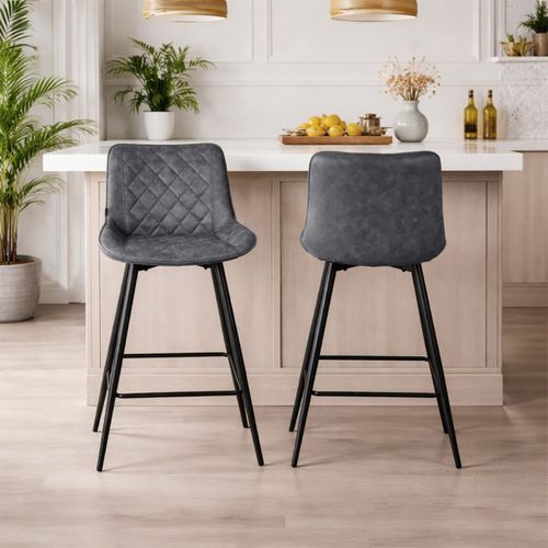 Lot 2 Chaises De Bar En Tissu Gris Avec Pieds En Métal - Manhattan 2