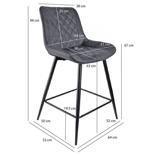 Lot 2 Chaises De Bar En Tissu Gris Avec Pieds En Métal - Manhattan 2