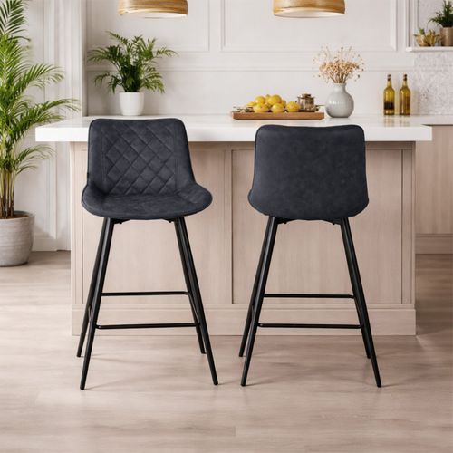 Lot 2 Chaises De Bar En Tissu Noir Avec Pieds En Métal - Manhattan 2