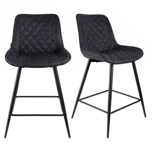Lot 2 Chaises De Bar En Tissu Noir Avec Pieds En Métal - Manhattan 2