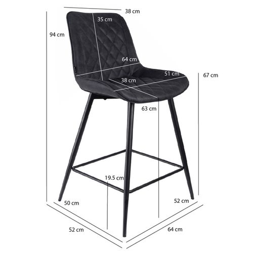 Lot 2 Chaises De Bar En Tissu Noir Avec Pieds En Métal - Manhattan 2