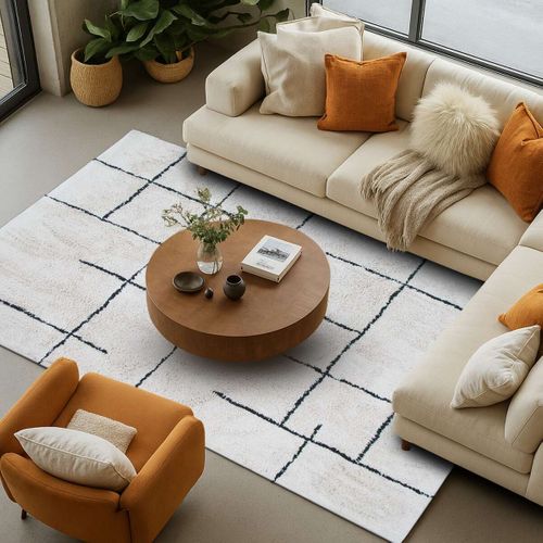 Tapis Salon Lavable Berbère En Coton Écru 120x170 - Style Bohème