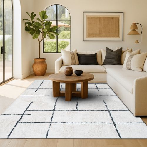 Tapis Salon Lavable Berbère En Coton Écru 120x170 - Style Bohème