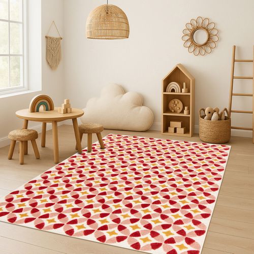 Tapis Salon Enfant à Reliefs Moderne Rouge Jaune 120x170