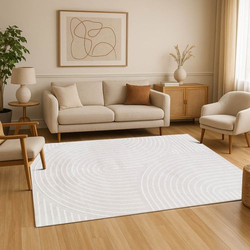 Tapis Salon Doux à Relief Abstrait Géométrique Blanc 120x170