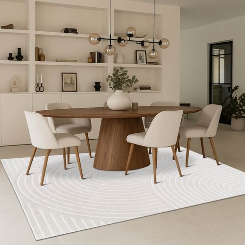 Tapis Salon Doux à Relief Abstrait Géométrique Blanc 120x170