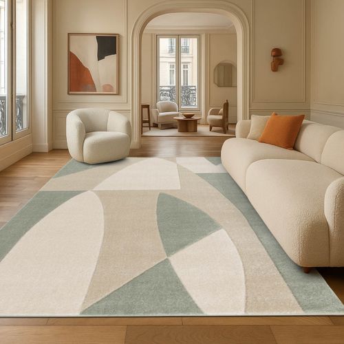 Tapis Salon Doux à Relief Abstrait Géométrique Beige 120x170