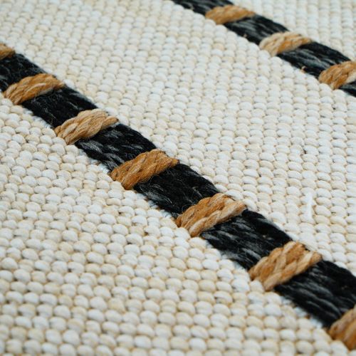 Tapis Salon Aspect Jute  Rayures Noires Blanches 120x160