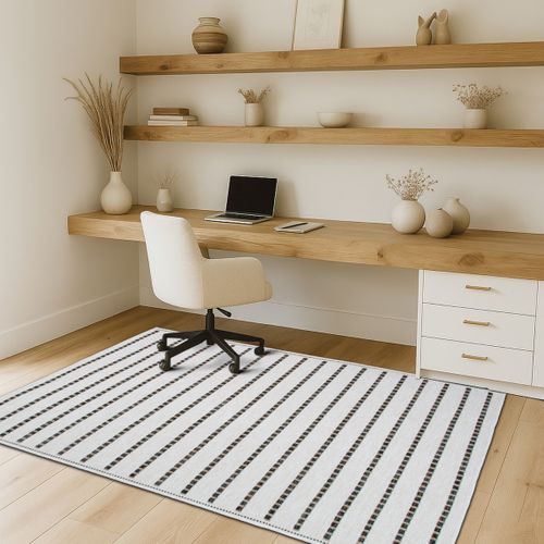 Tapis Salon Aspect Jute  Rayures Noires Blanches 120x160