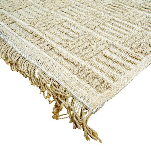 Tapis Salon Damier En Jute Naturel Artisanal Reliefs Beige 120x160 - Style Bohème