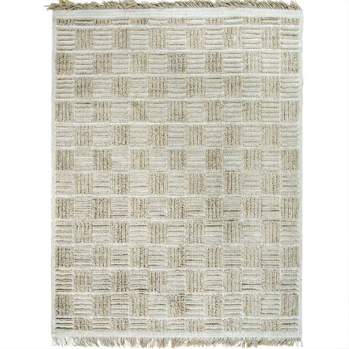 Tapis Salon Damier En Jute Naturel Artisanal Reliefs Beige 120x160 - Style Bohème