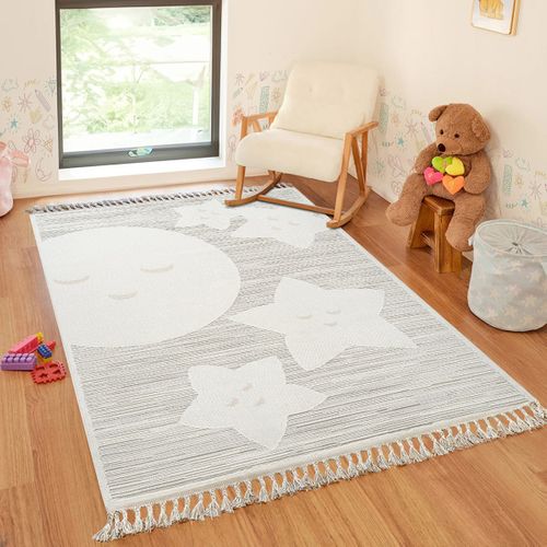 Tapis Salon Enfant Doux Motif Étoiles Blanc 120x180