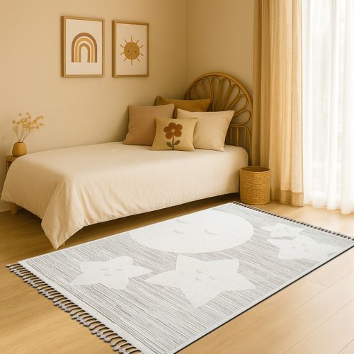 Tapis Salon Enfant Doux Motif Étoiles Blanc 120x180