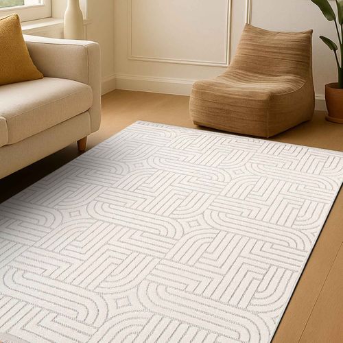 Tapis Salon à Relief Géométriques Écru 120x180
