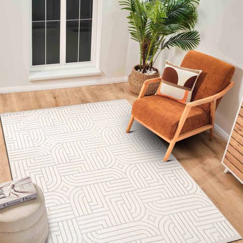 Tapis Salon à Relief Géométriques Écru 120x180