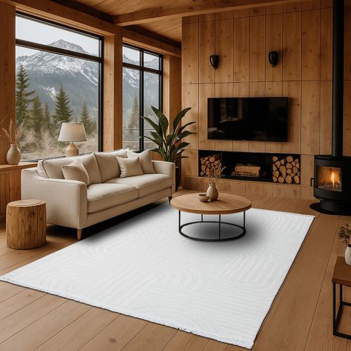 Tapis Salon Moderne Crème à Motifs Géométriques 120x180