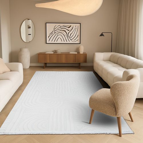 Tapis Salon Moderne Crème à Motifs Géométriques 120x180