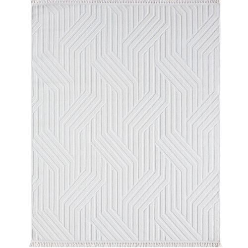 Tapis Salon à Relief Géométriques Moderne Blanc 120x180
