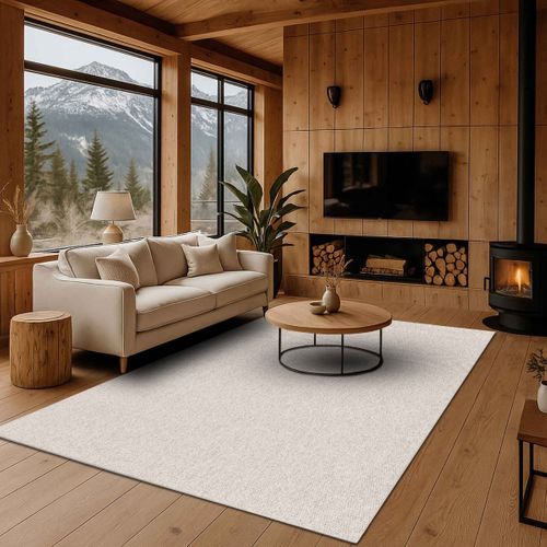 Tapis Salon Tufté Texturé Effet Bouclé Beige 120x170