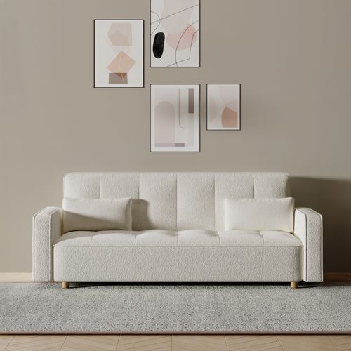Copenhague - Canapé Convertible 3 Places En Tissu Bouclette Blanc