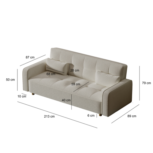 Copenhague - Canapé Convertible 3 Places En Tissu Bouclette Blanc