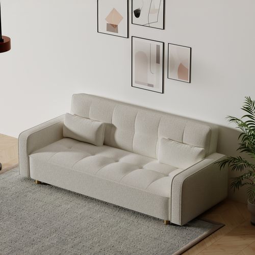 Copenhague - Canapé Convertible 3 Places En Tissu Bouclette Blanc