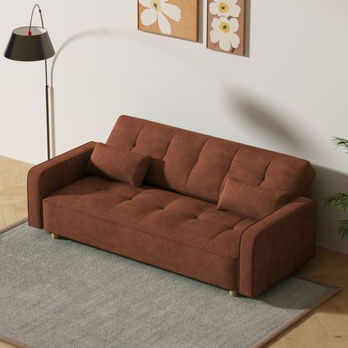Copenhague - Canapé Convertible 3 Places En Velours Côtelé Terracotta