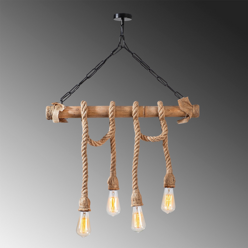 Loane - Suspension Rustique Filaire 4 Lampes Cordes Et Bois