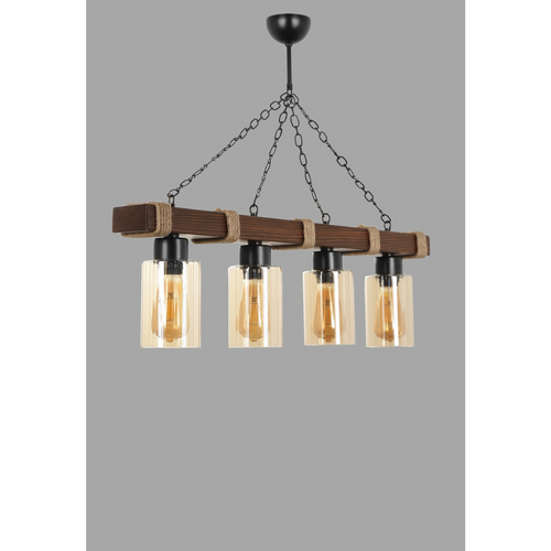 Saphia - Suspension Filaire 4 Lampes Bois Et Métal