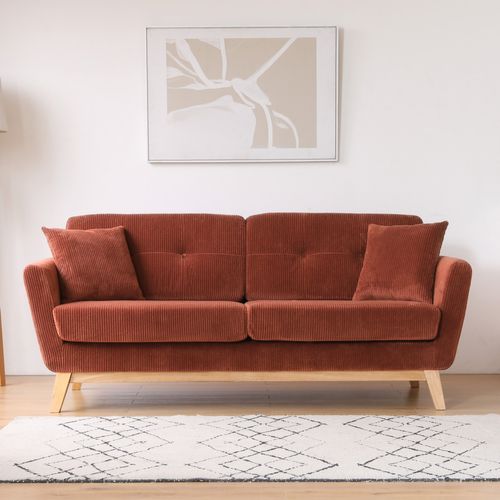 Hoga - Canapé Scandinave 3 Places En Velours Côtelé Terracotta