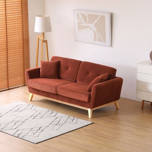 Hoga - Canapé Scandinave 3 Places En Velours Côtelé Terracotta