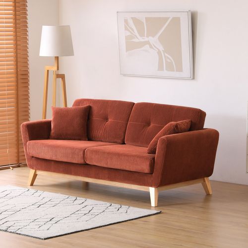 Hoga - Canapé Scandinave 3 Places En Velours Côtelé Terracotta