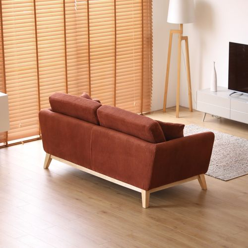 Hoga - Canapé Scandinave 3 Places En Velours Côtelé Terracotta